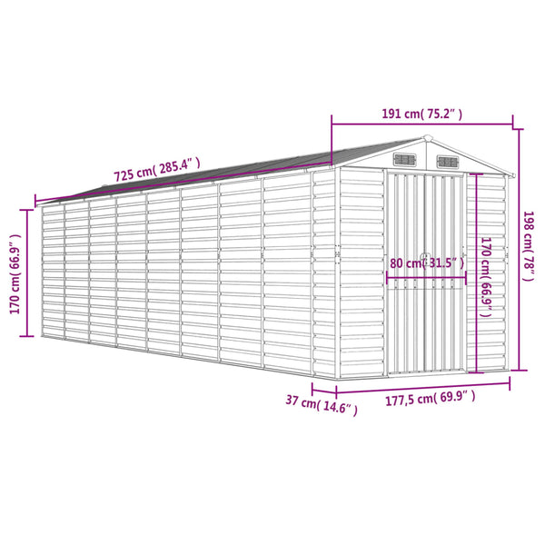 vidaXL Garden Shed Light Grey 191x725x198 cm Galvanized Steel