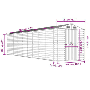 vidaXL Garden Shed Light Grey 191 x 810 x 198 cm Galvanized Steel