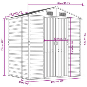 vidaXL Garden Shed Anthracite 191x130x198 cm Galvanized Steel