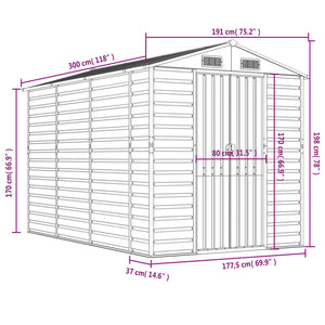 vidaXL Garden Shed Anthracite 191x300x198 cm Galvanized Steel