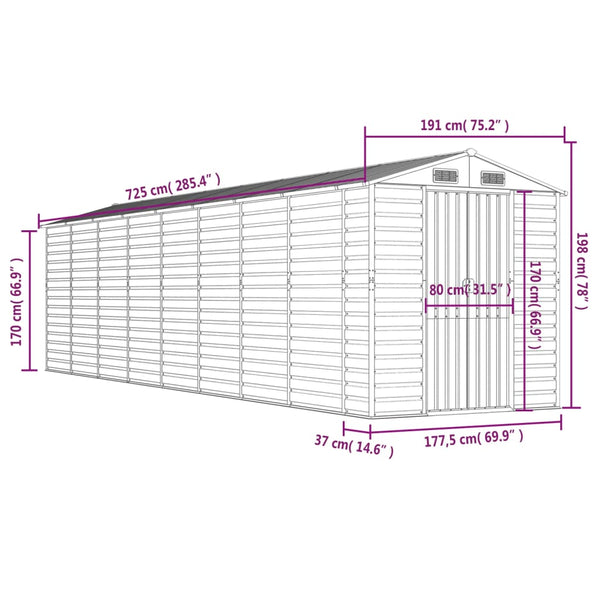 vidaXL Garden Shed Anthracite 191x725x198 cm Galvanized Steel
