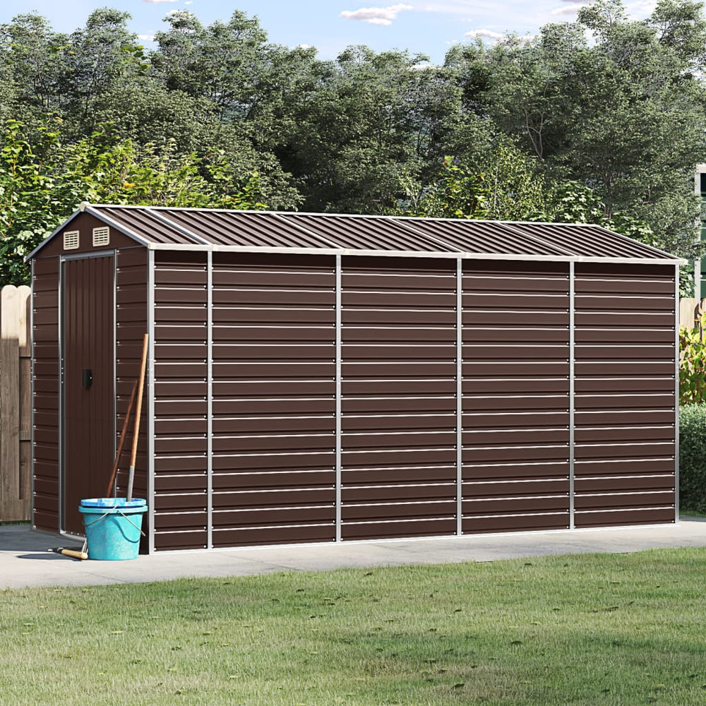vidaXL Garden Shed Brown 191x385x198 cm Galvanized Steel