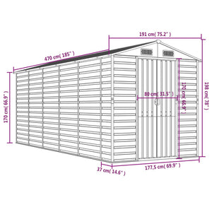 vidaXL Garden Shed Brown 191 x 470 x 198 cm Galvanized Steel