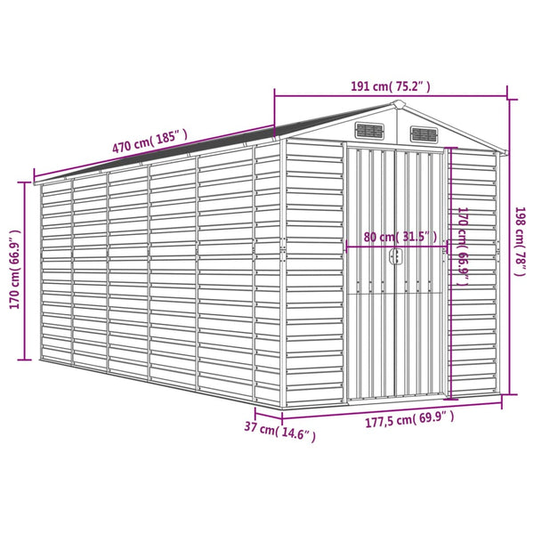 vidaXL Garden Shed Brown 191 x 470 x 198 cm Galvanized Steel