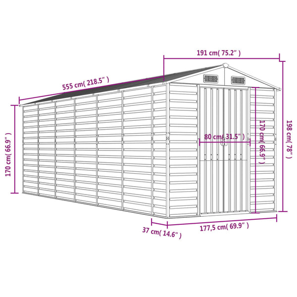 vidaXL Garden Shed Brown 191x555x198 cm Galvanized Steel