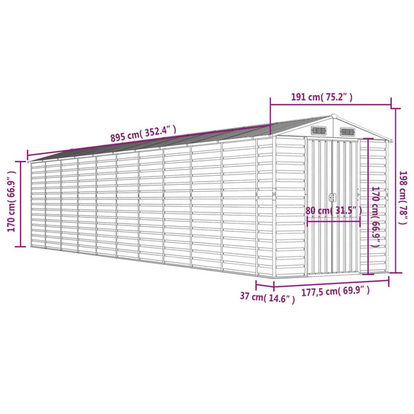 vidaXL Tool Shed Brown 191x89.5x198 cm Galvanized Steel