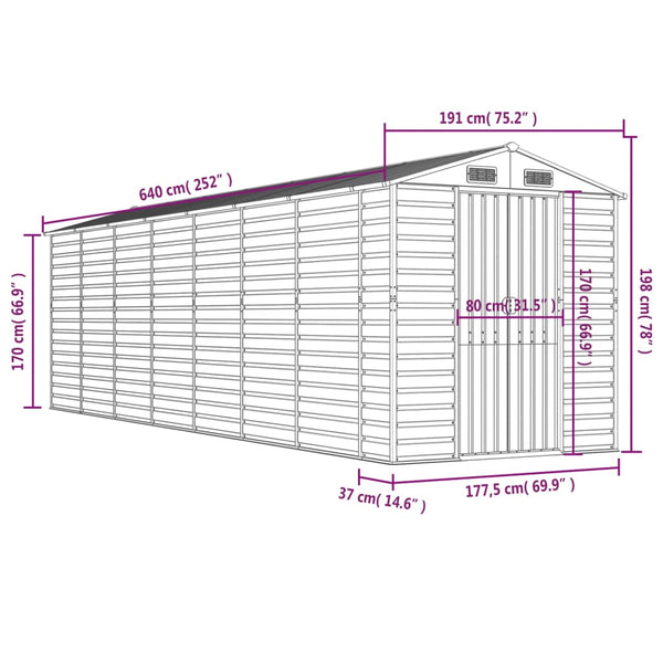 vidaXL Tool Shed Light Brown 191x640x198 cm Galvanized Steel