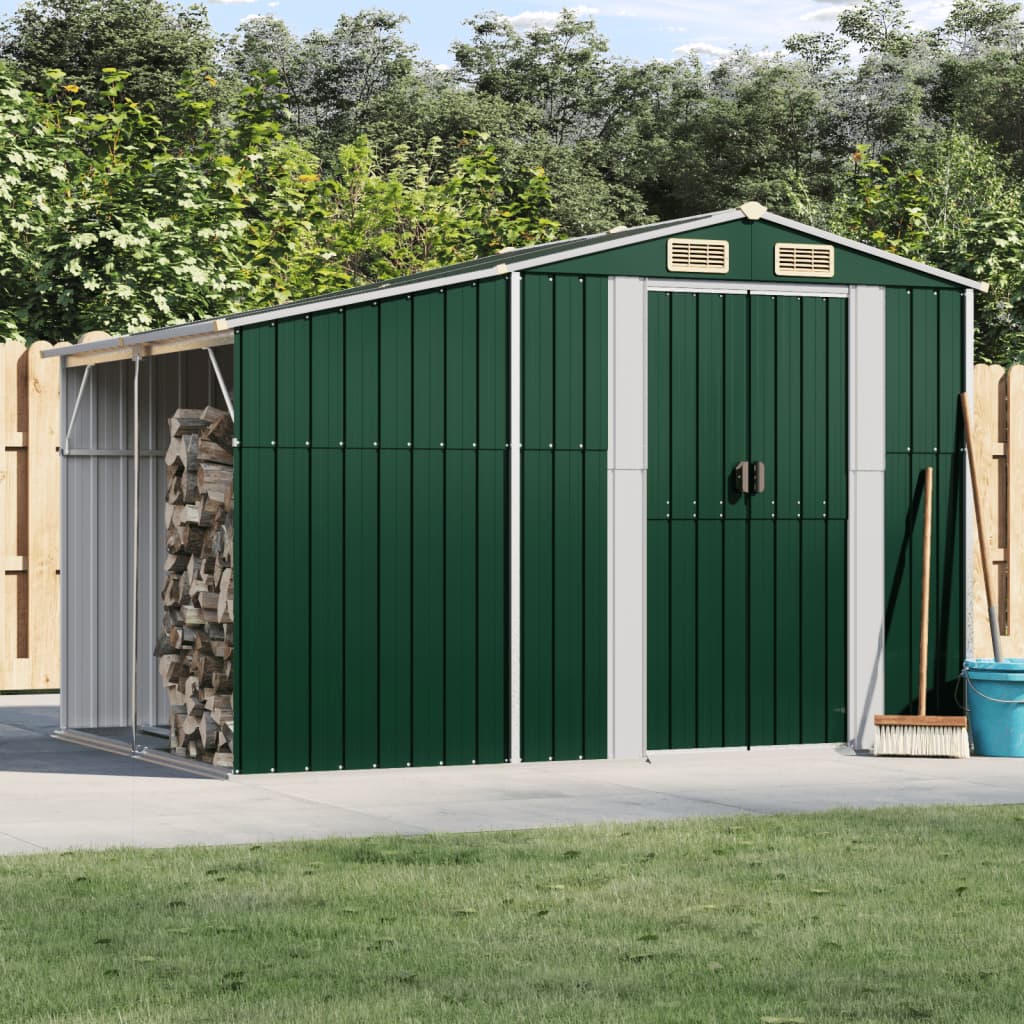 vidaXL Garden Shed Green 277x192.5x179 cm Galvanized Steel