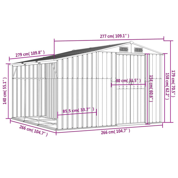 vidaXL Garden Shed Green 277x279x179 cm Galvanized Steel