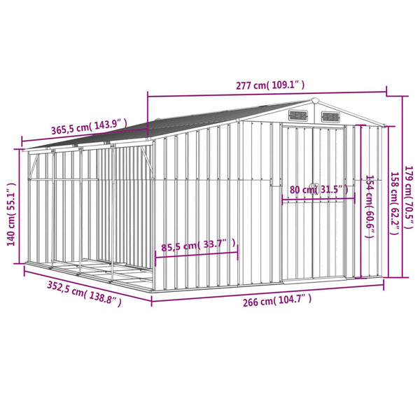 vidaXL Garden Shed Green 277x365.5x179 cm Galvanized Steel