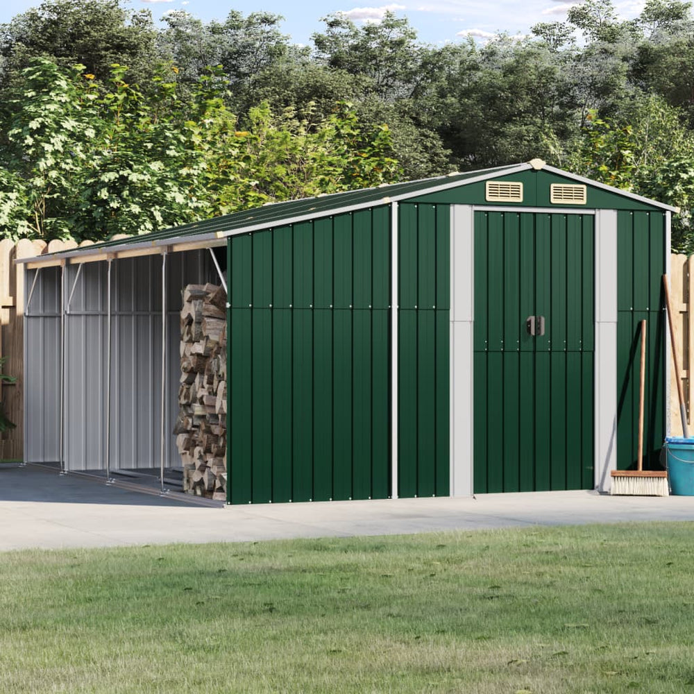 vidaXL Garden Shed Green 277x365.5x179 cm Galvanized Steel