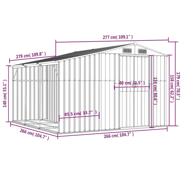 vidaXL Tool Shed Anthracite 277x279x179 cm Galvanized Steel
