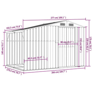 vidaXL Garden Shed Brown 277x192.5x179 cm Galvanized Steel