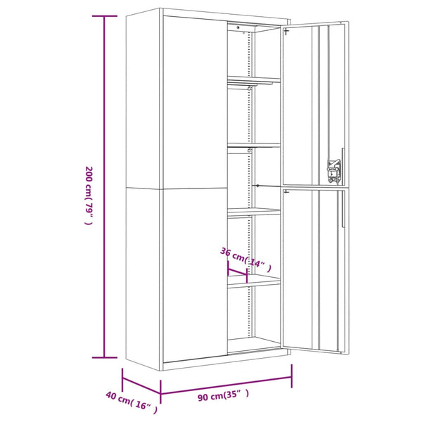 vidaXL Filing Cabinet Light Grey 90x40x240 cm Steel