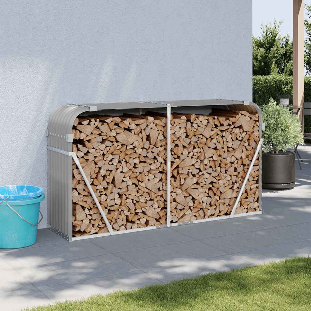 vidaXL Firewood Shed Light Gray 180x45x100 cm Galvanized Steel