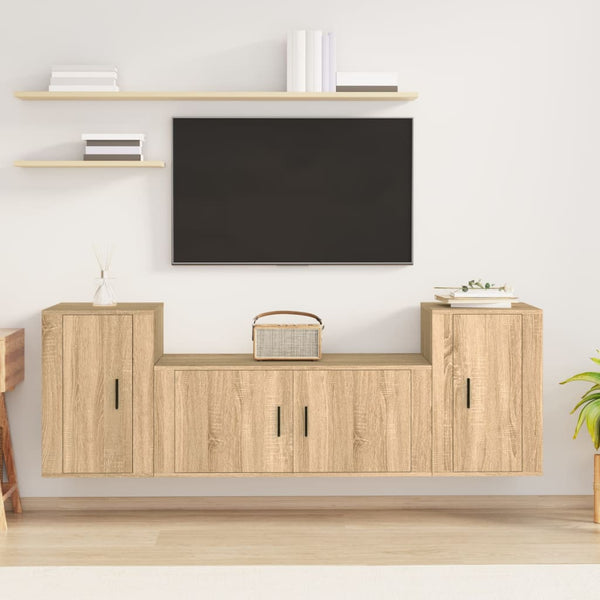 vidaXL 3-Piece TV Cabinet Set Sonoma Oak Engineered Wood