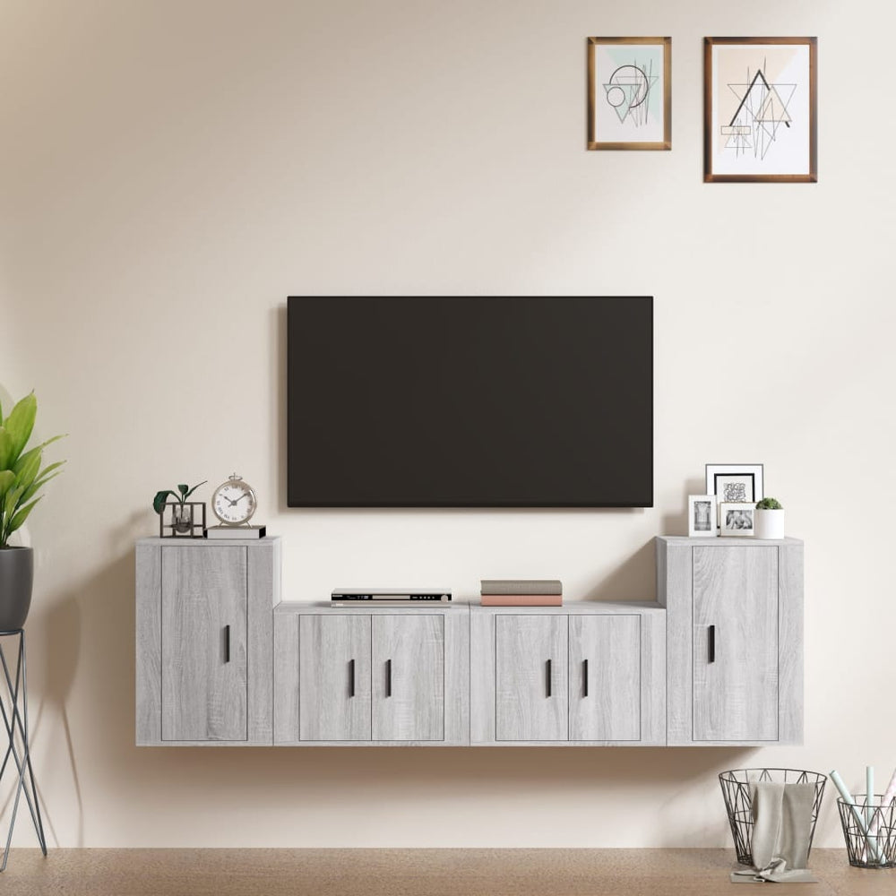 vidaXL 4-Piece TV Cabinet Set Grey Sonoma Engineered Wood