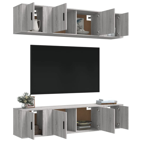 vidaXL 6-Piece TV Cabinet Set Sonoma Grey Engineered Wood