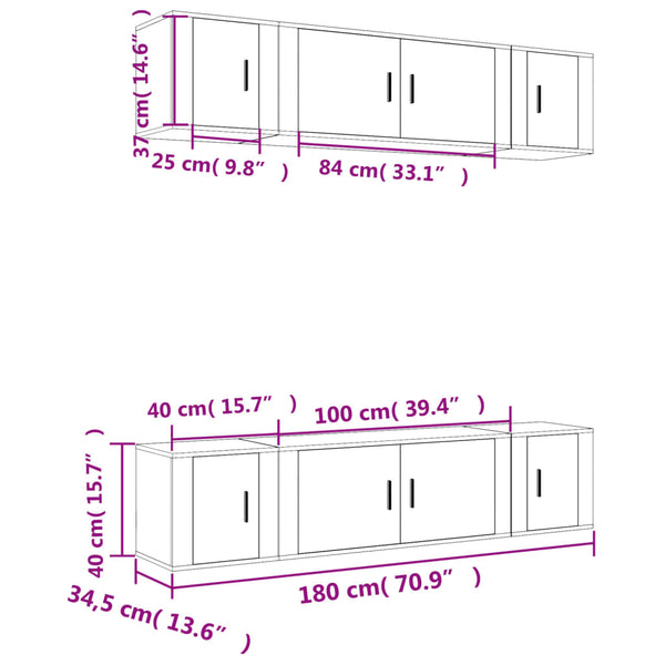 vidaXL 6-Piece TV Cabinet Set Sonoma Grey Engineered Wood