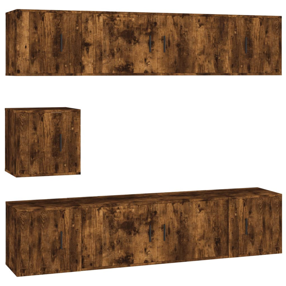 vidaXL 7-Piece TV Cabinet Set Smoked Oak Engineered Wood