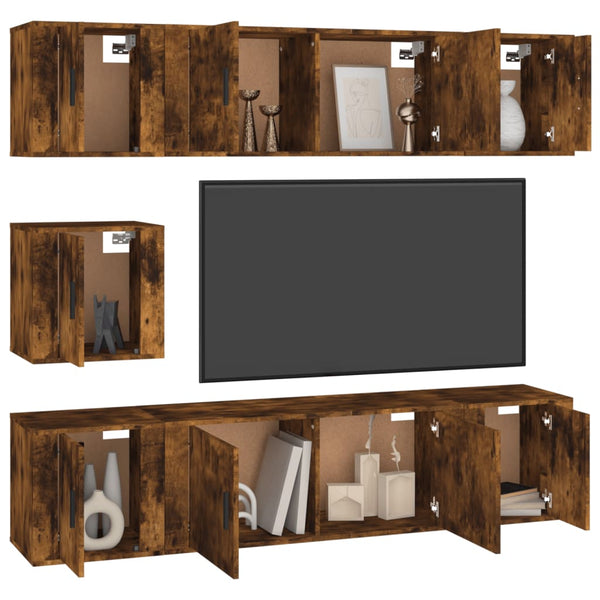 vidaXL 7-Piece TV Cabinet Set Smoked Oak Engineered Wood
