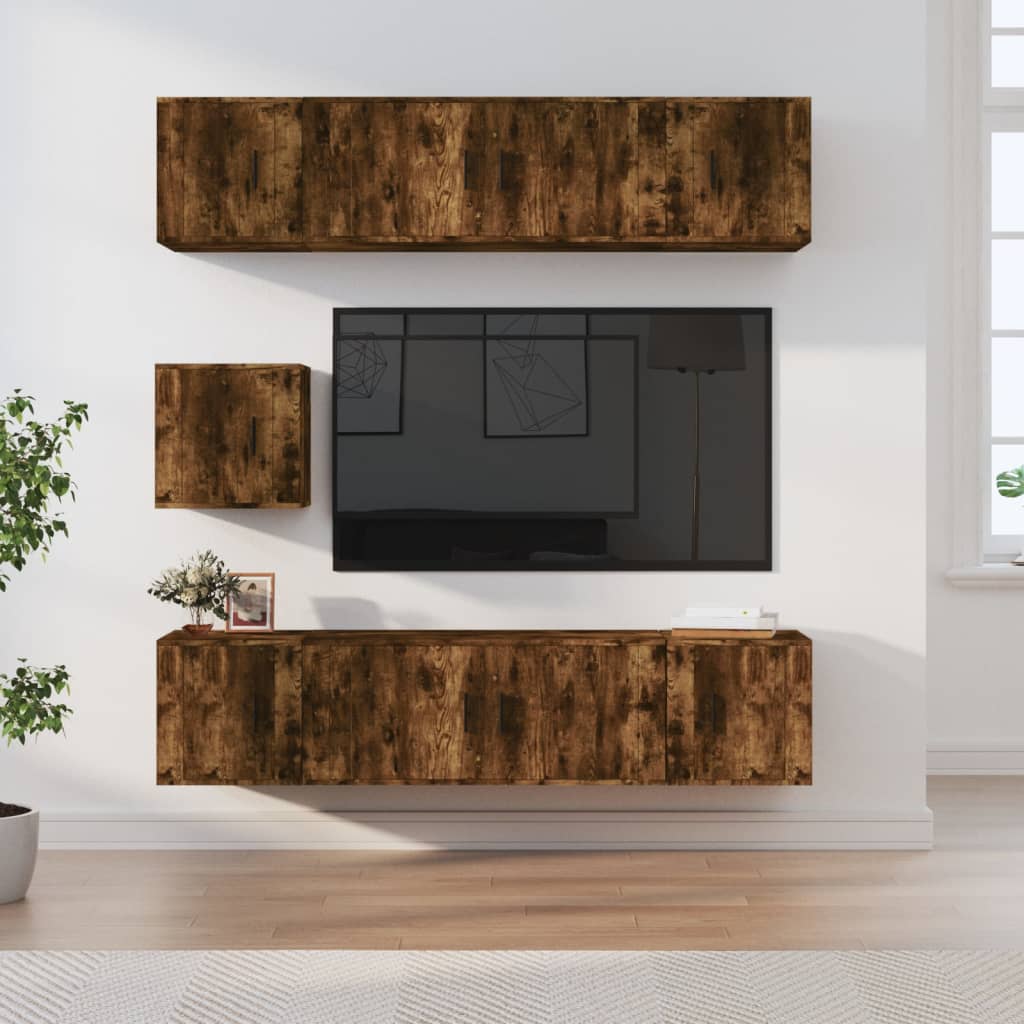 vidaXL 7-Piece TV Cabinet Set Smoked Oak Engineered Wood