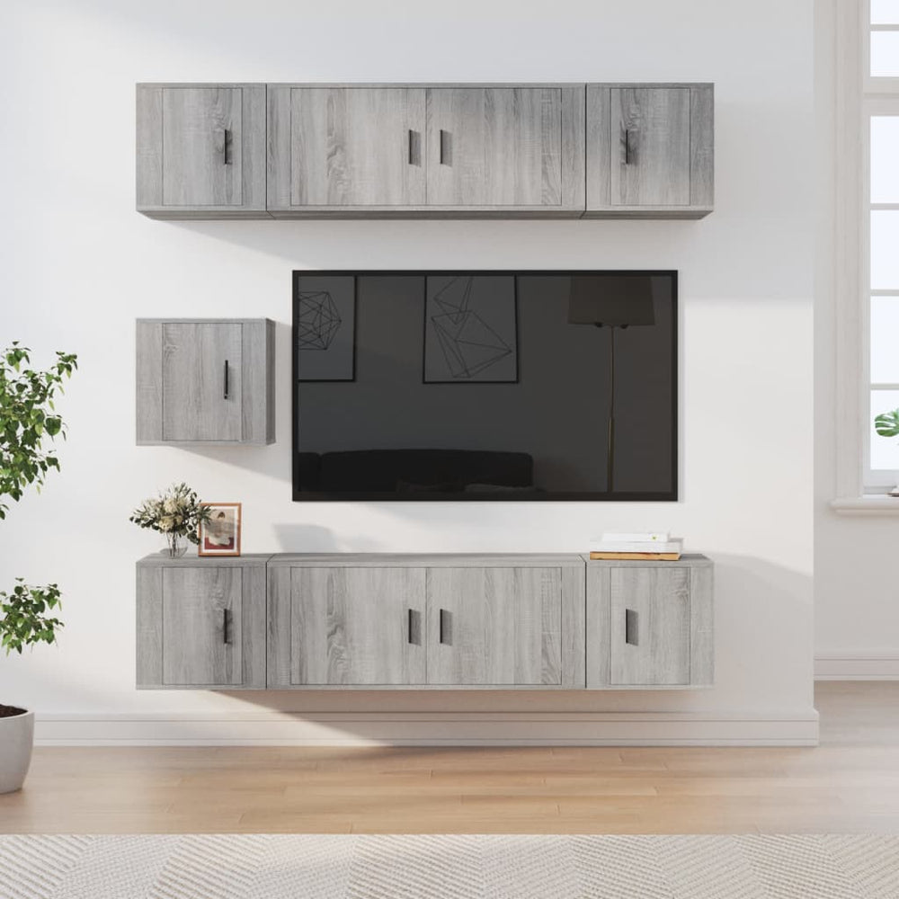 vidaXL 7-Piece TV Cabinet Set Sonoma Grey Engineered Wood