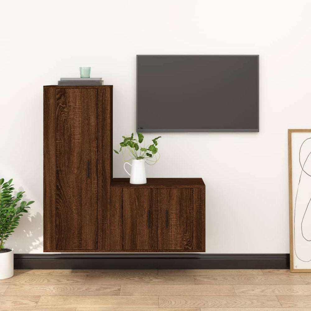 vidaXL 2-Piece TV Cabinet Set Brown Oak Look Engineered Wood
