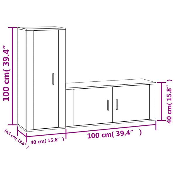 vidaXL 2-Piece TV Cabinet Set White Engineered Wood