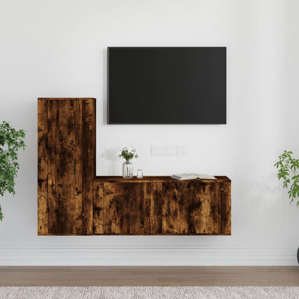 vidaXL 2-Piece TV Cabinet Set Smoked Oak Engineered Wood