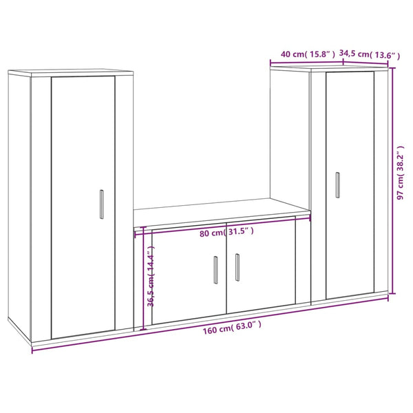 3-tlg. TV-Schrank-Set Hochglanz-Weiß Holzwerkstoff