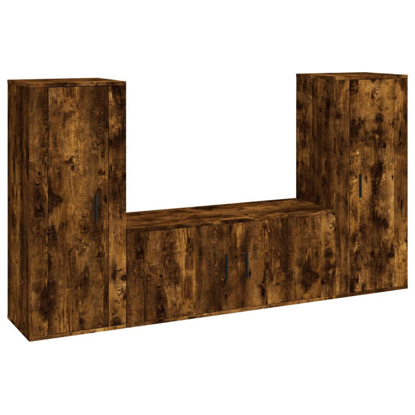 vidaXL 3-Piece TV Cabinet Set Smoked Oak Engineered Wood