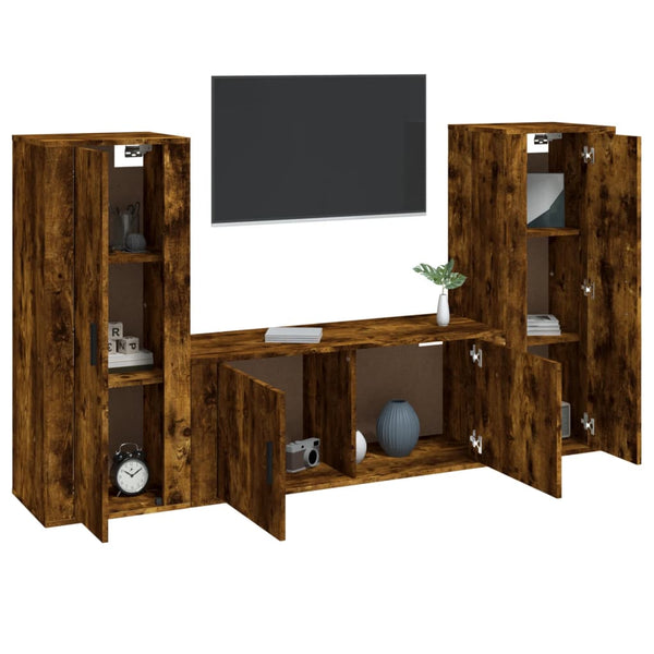 vidaXL 3-Piece TV Cabinet Set Smoked Oak Engineered Wood
