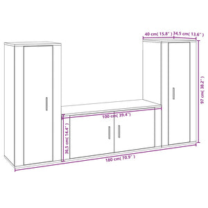 vidaXL 3-Piece TV Cabinet Set Smoked Oak Engineered Wood