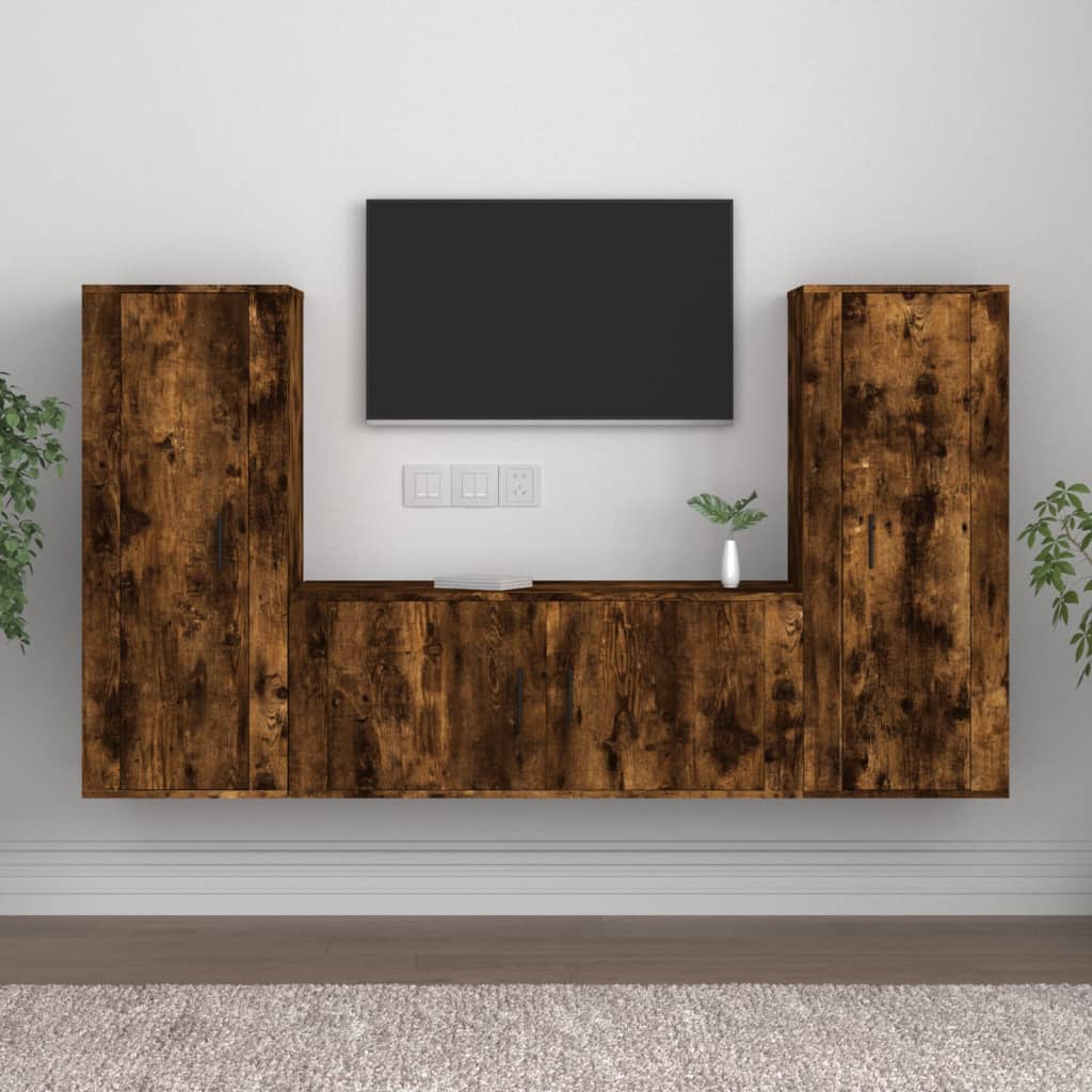 vidaXL 3-Piece TV Cabinet Set Smoked Oak Engineered Wood