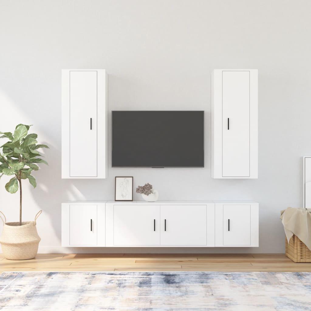 vidaXL 5-Piece TV Cabinet Set White Engineered Wood