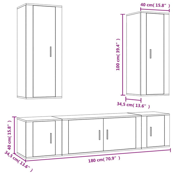vidaXL 5-Piece TV Cabinet Set Smoked Oak Engineered Wood