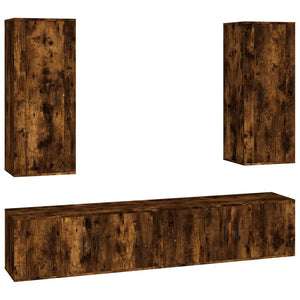 vidaXL 4-Piece TV Cabinet Set Smoked Oak Engineered Wood