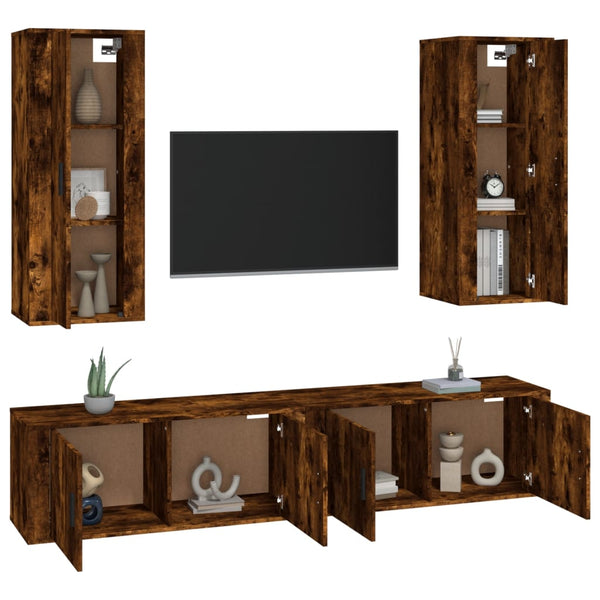 vidaXL 4-Piece TV Cabinet Set Smoked Oak Engineered Wood