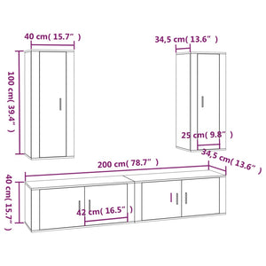 vidaXL 4-Piece TV Cabinet Set Smoked Oak Engineered Wood