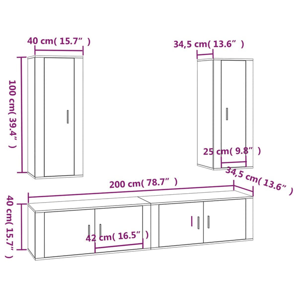 vidaXL 4-Piece TV Cabinet Set Smoked Oak Engineered Wood