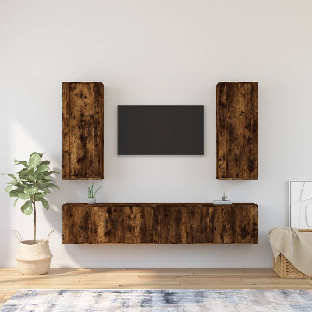 vidaXL 4-Piece TV Cabinet Set Smoked Oak Engineered Wood