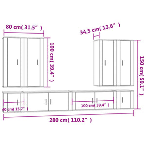 vidaXL 8-piece TV Cabinet Set Smoked Oak Engineered Wood