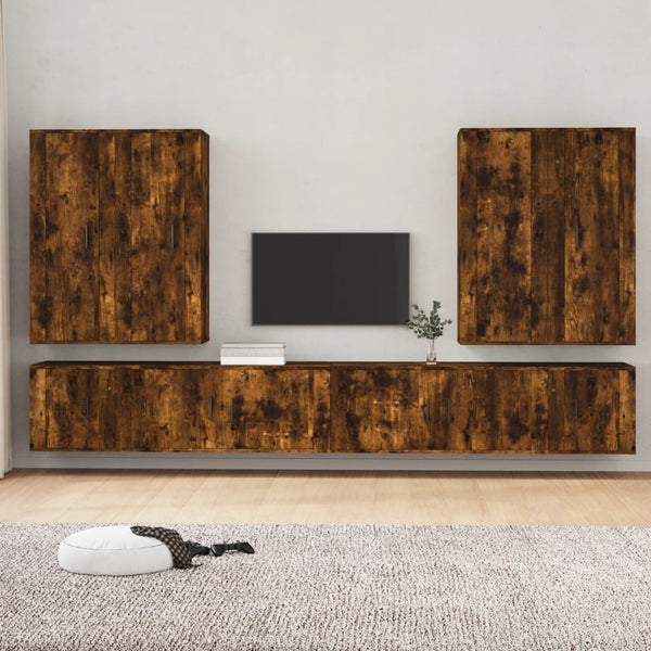vidaXL 8-piece TV Cabinet Set Smoked Oak Engineered Wood