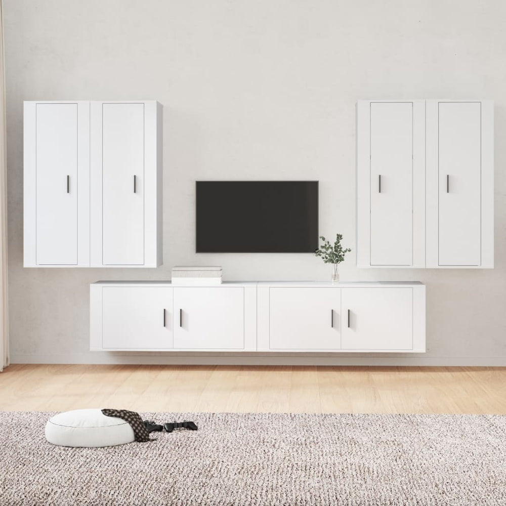 vidaXL 6-Piece TV Cabinet Set White Engineered Wood