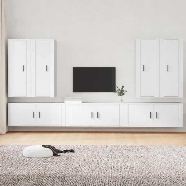 vidaXL 7-Piece TV Cabinet Set White Engineered Wood