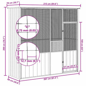 vidaXL Aviary Anthracite 215x78x200 cm Galvanized Steel
