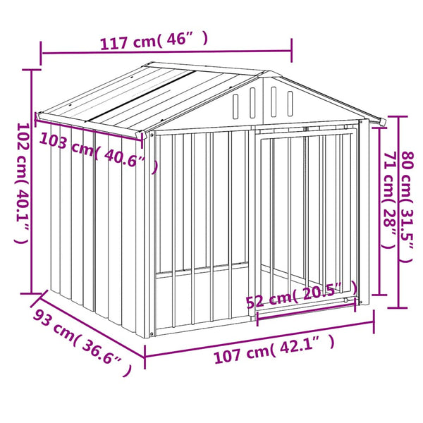 vidaXL Dog Kennel with Roof Black 117x103x102 cm Galvanized Steel