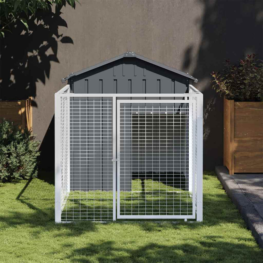 vidaXL Dog Kennel with Run Anthracite 117x201x123cm Galvanized Steel