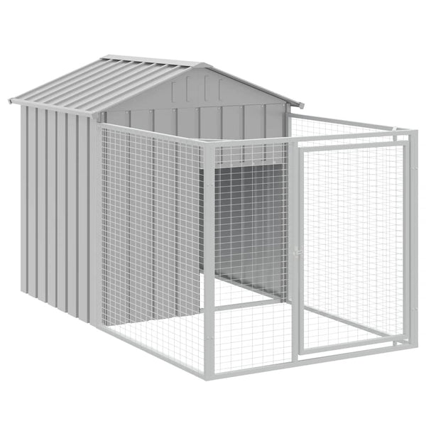 vidaXL Dog Kennel with Run Light Grey 117x201x123 cm Galvanized Steel